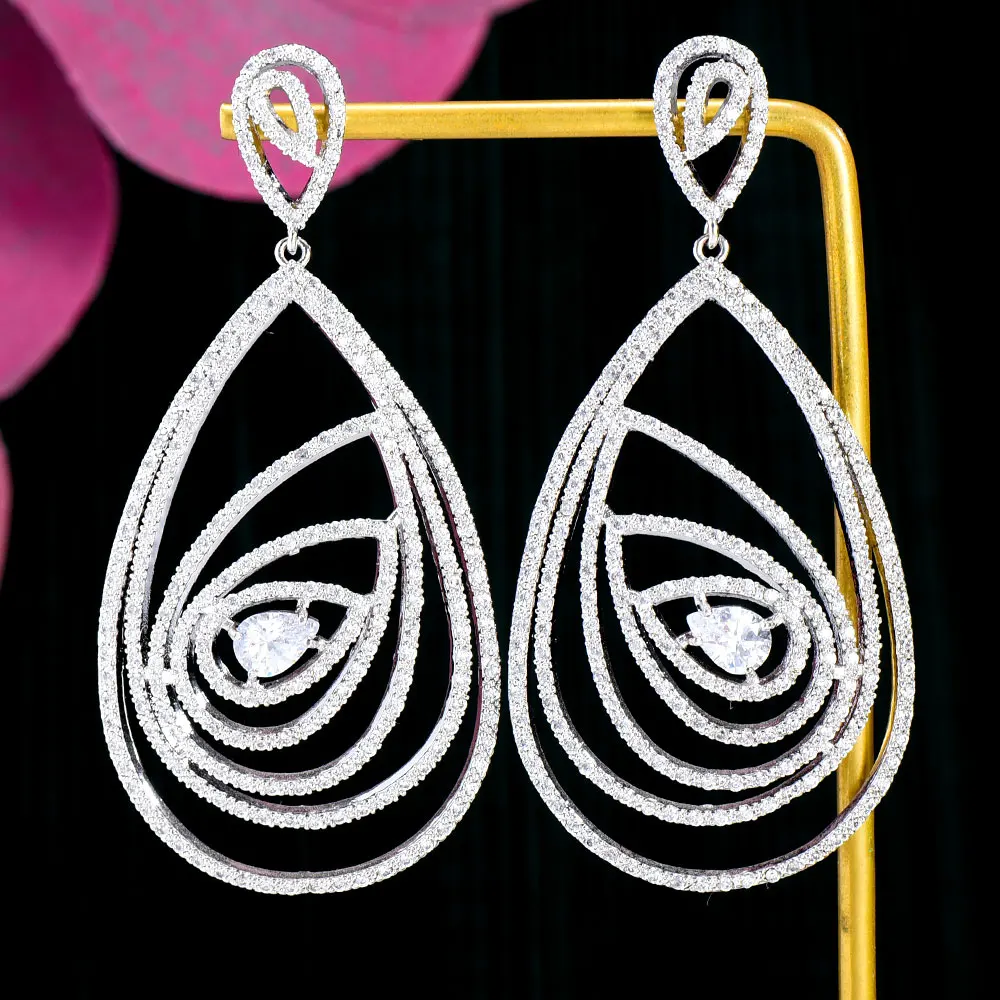 

GODKI New Trendy Blue Drop Earrings For Women Wedding Party Indian Dubai Bridal Jewelry boucle d'oreille femme Gift 2022