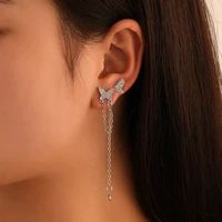 trendy silver diamond asymmetric butterfly earrings for women cute tassel chain earrings hip hop party couple earrings