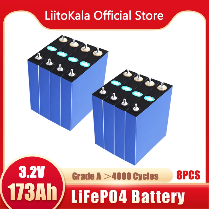 

8pcs LiitoKala 3.2V 173Ah LiFePO4 battery pack Lithium iron phospha DIY 12V 24V Motorcycle Electric Car Solar Inverter batteries
