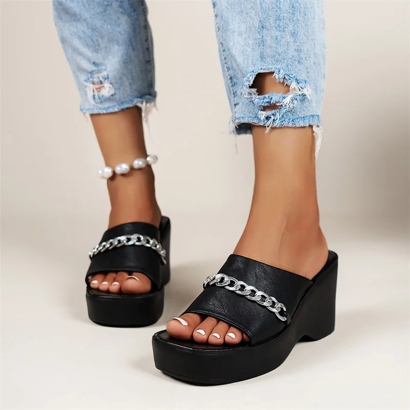 

Women Shoes 2023 New Spring Autumn Open Toe Sandals Casual Beach Slides Designer Slippers Chain Flip Flops