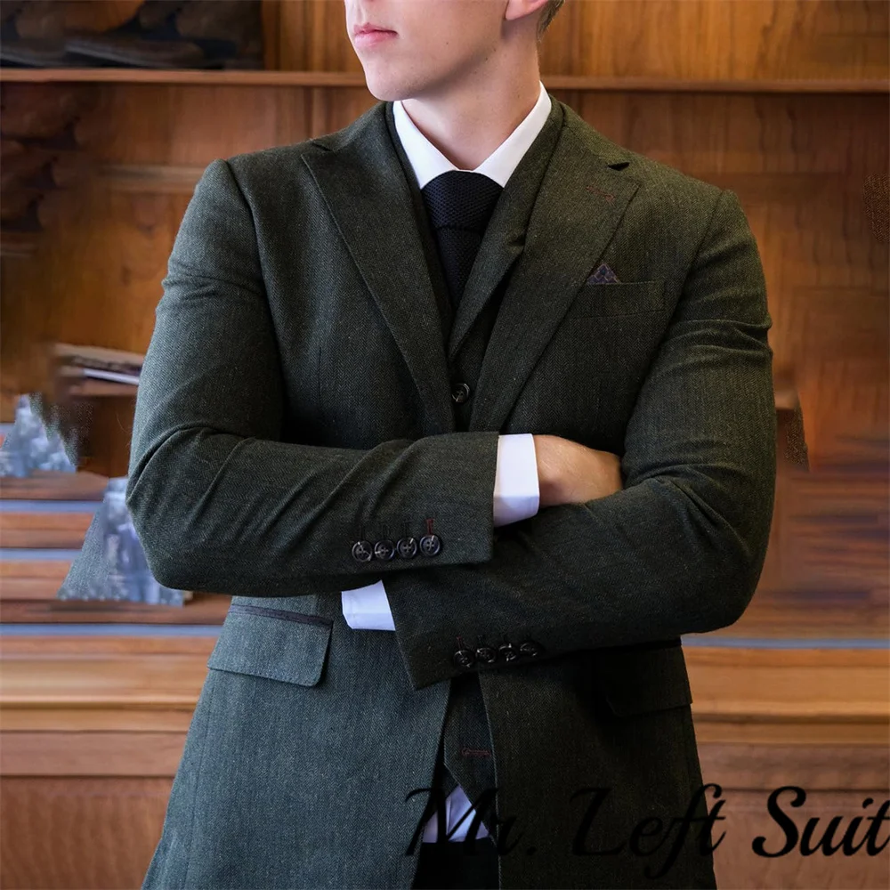 GPBD Мужской костюм 3 предмета зеленый шерстяной твид