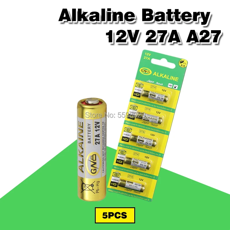 

5pcs 12V 27A Alkaline Battery G27A MN27 MS27 GP27A A27 L828 V27GA ALK27A A27BP K27A VR27 R27A For Doorbell alarm remote control