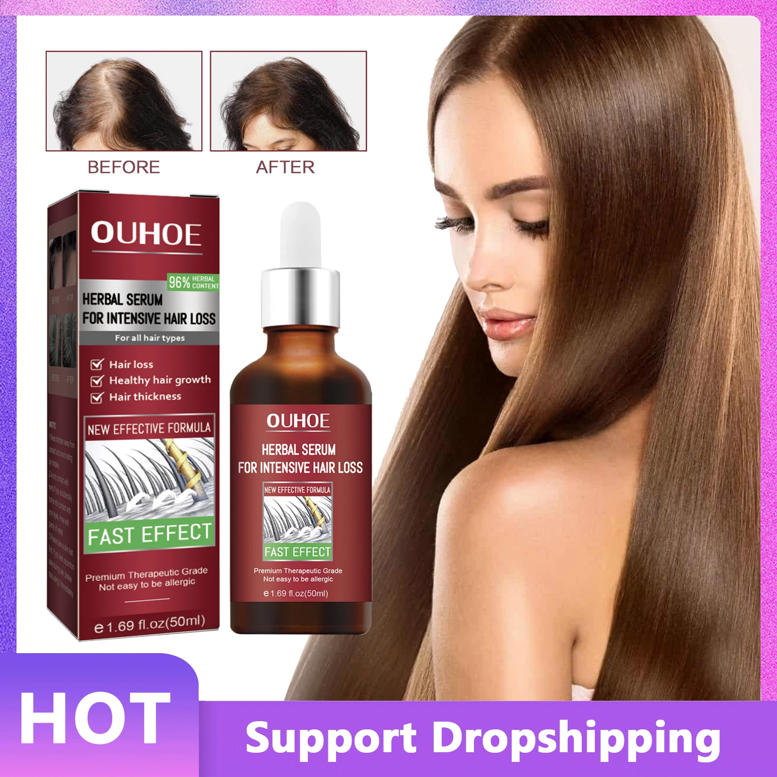 

Hair Growth Serum Herbal Fast Growing Nourish Treatement Dry Scalp Damaged Dense Anti Hair Loss Hair Essence Products care 50ml