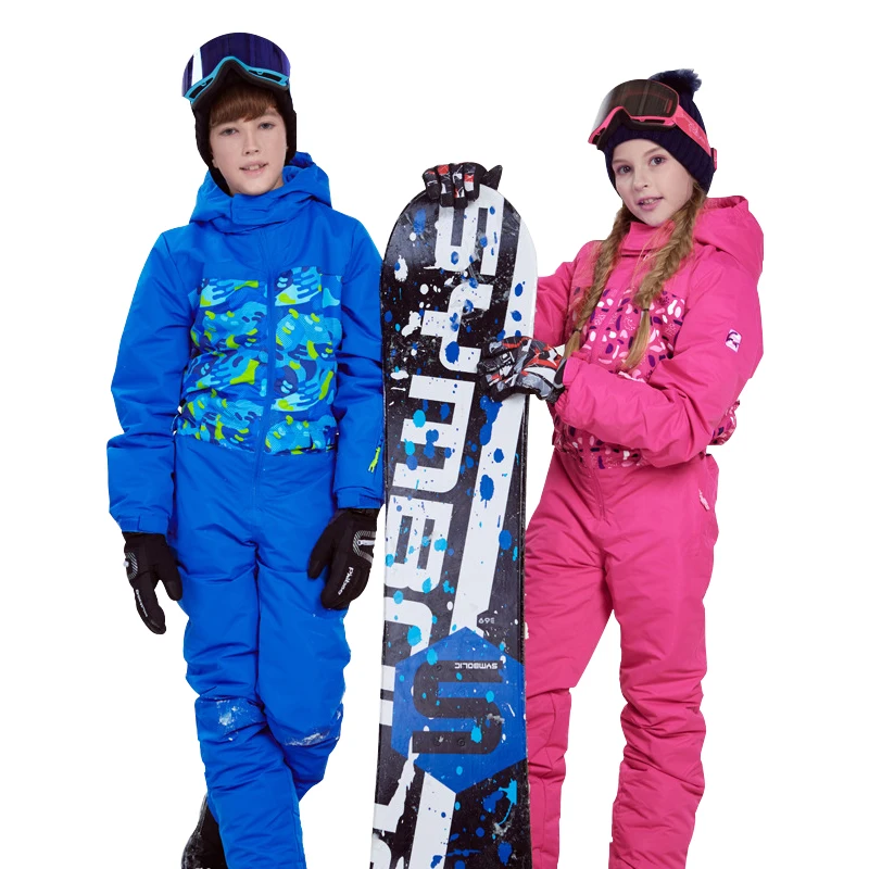 2022 Winter Girls Ski Jumpsuits Hooded Windproof Boys Snowboard Children Snow Overalls Sport Clothes Warm Outdoor Kids Ski Suits