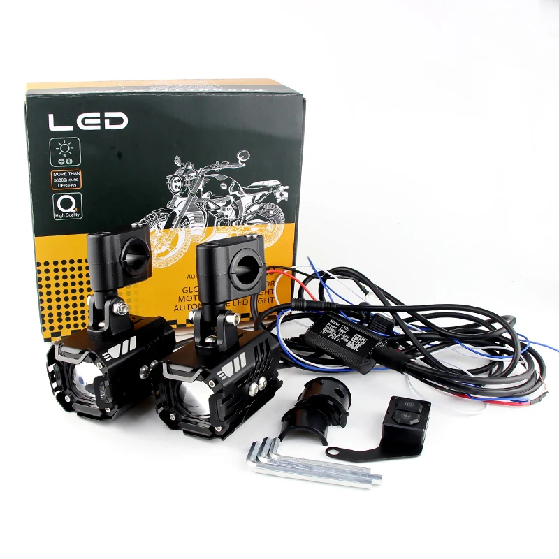 

1 комплект, 80 Вт, прожекторы для мотоциклов, проводной переключатель четвертого поколения, двухцветный прожектор, противотуманная фара, водонепроницаемый прожектор