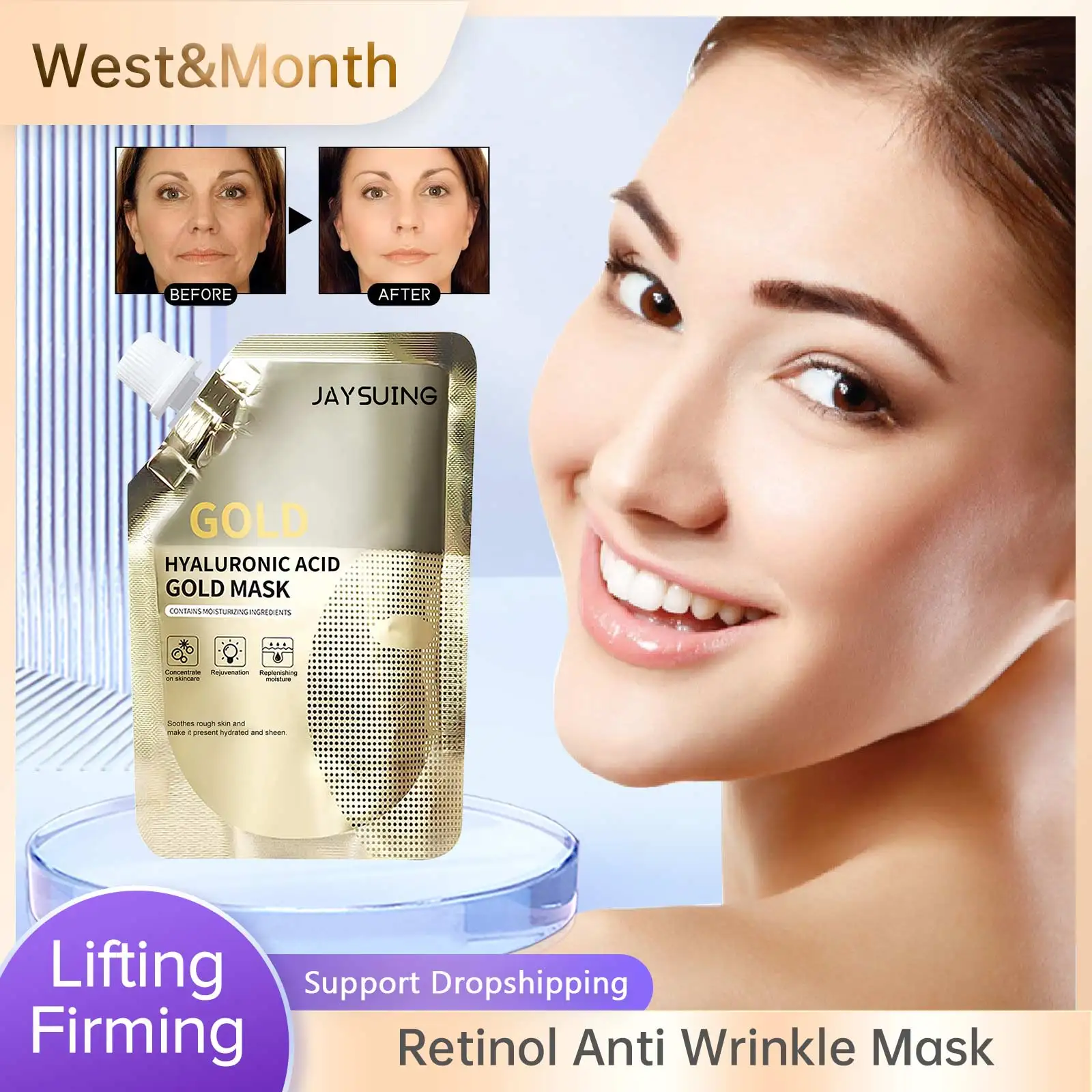

Retinol Anti-aging Gold Mask Firming Lifting Skin Nourish Wrinkles Remove Fine Lines Deep Cleansing Moisturizing Hydrating Masks