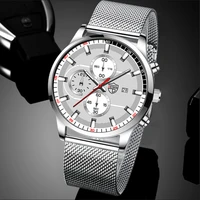 2022 luxury silver mans wrist watch casual leather luminous clock male business stainless steel mesh belt quartz watch for men