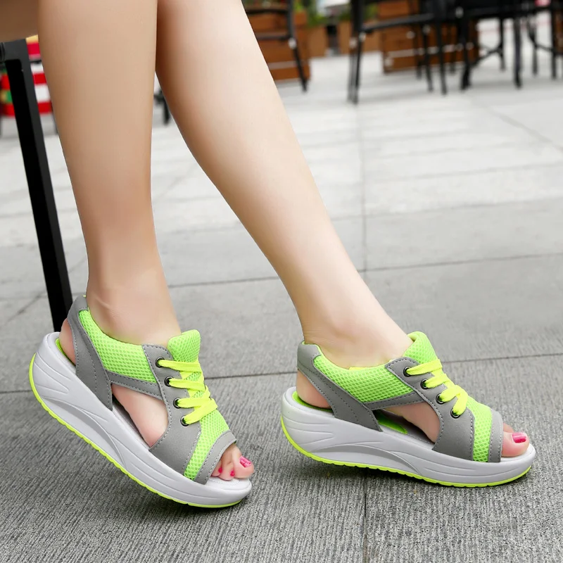 New in Sandals Women Summer Fish Mouth Open Toe Lace Up Women Sandals Fashion Breathable Mesh Casual Platform Shoes Female