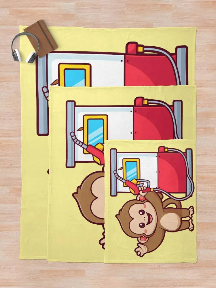 Милая обезьяна АЗС мультяшная векторная икона иллюстрация одеяло мягкие одеяла