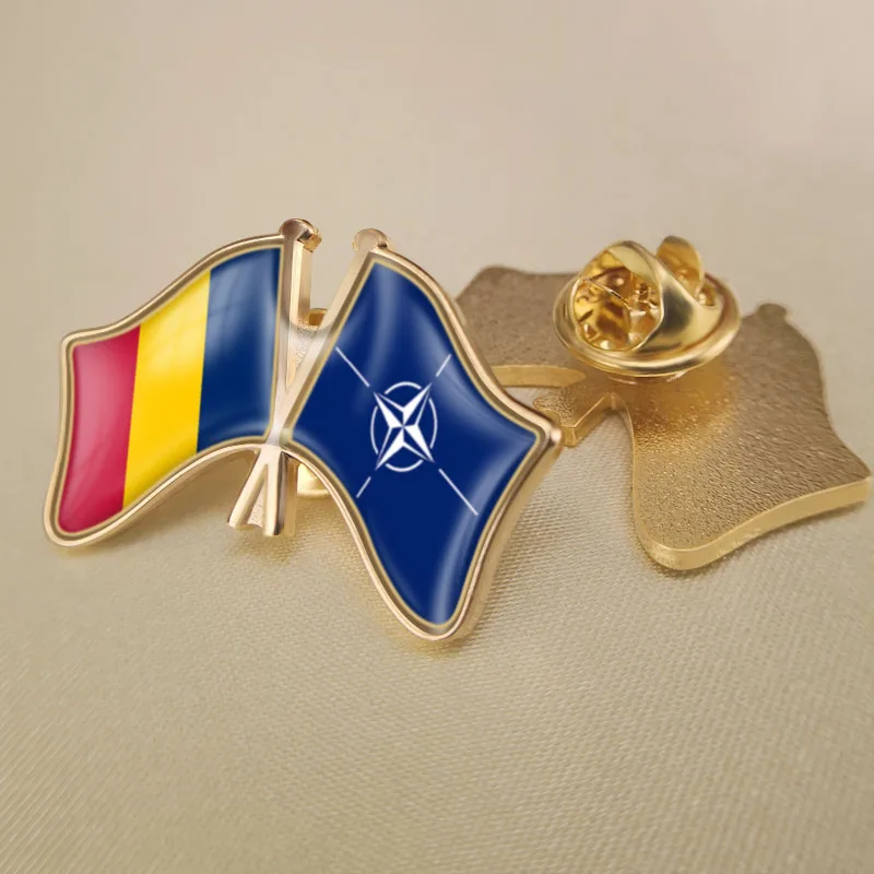 

Chad and NATO North Atlantic Treaty Organization Crossed Double Friendship Flags Lapel Pins Brooch Badges