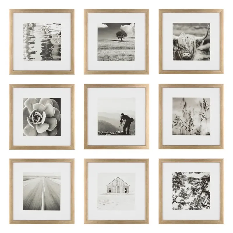 

8 x 8 Brown Gallery Wall Frame 9 Count Home Office Storage Picture Display