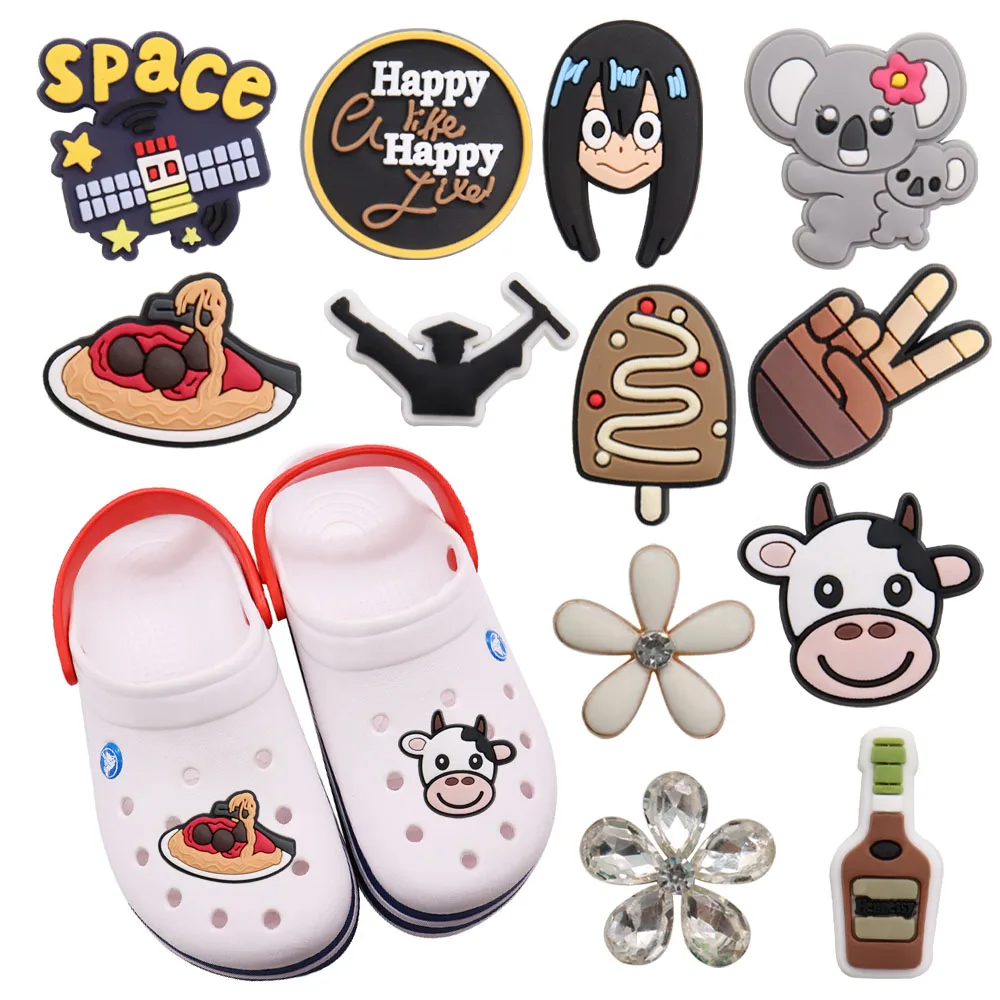 Hot Sale 1-12pcs PVC Shoe Charms Koala Cow Satellite Pizza Accessories DIY Shoe Decoration For Croc Jibz Kids X-mas Gift images - 6