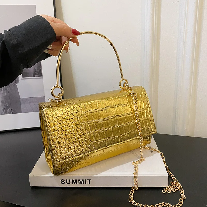 

2023 New Chain Women's Bag Vintage Handbag Single Shoulder Bag Personality Crocodile Pattern Crossbody Bag