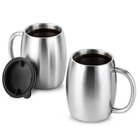 420ml travel stainless steel beer mug double wall portable coffee cup with handle lid home thermal tea water cups drinkware