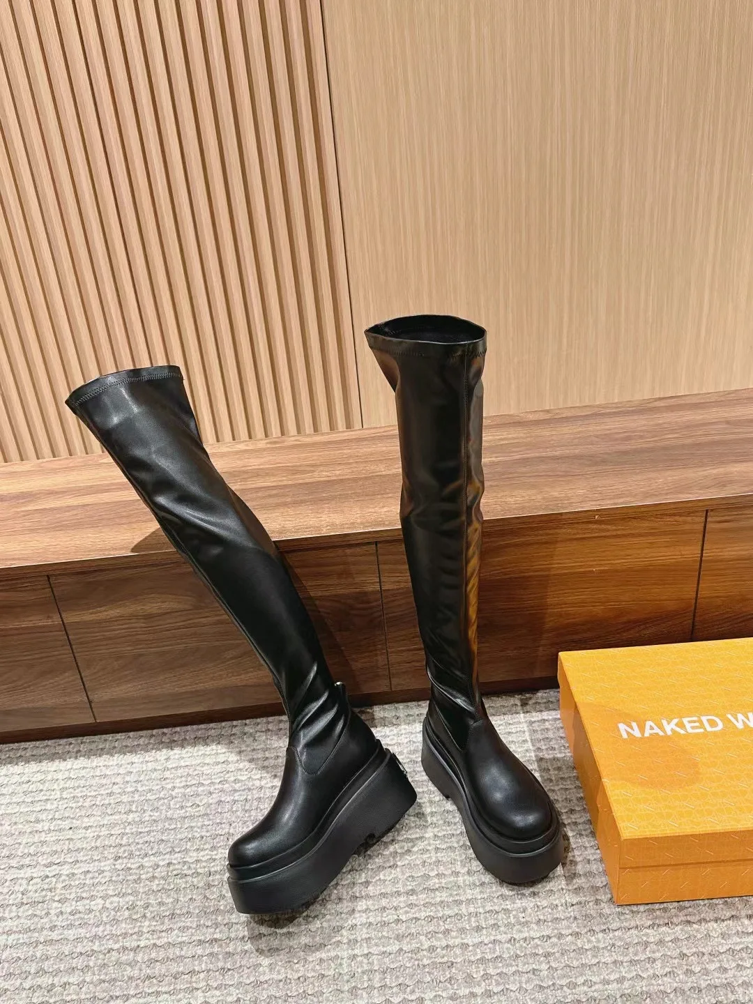 Женские обнаженные сапоги Wolfe высокие выше колена черные