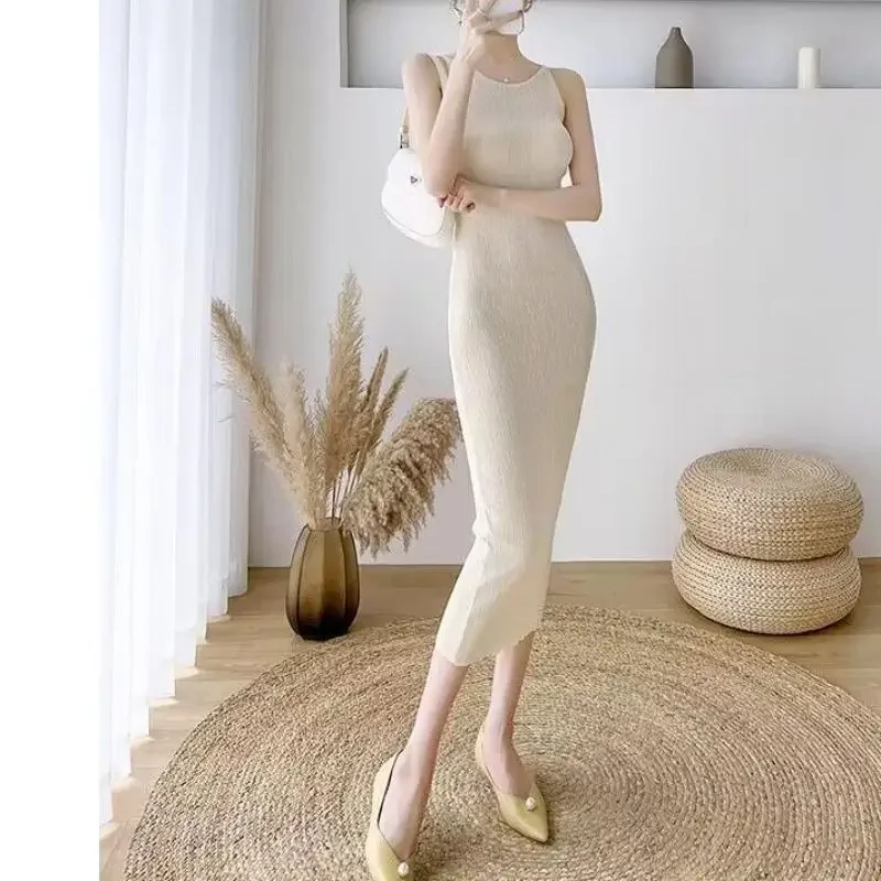 2024 вязаное платье весна-лето новое длинное корейское стильное элегантное