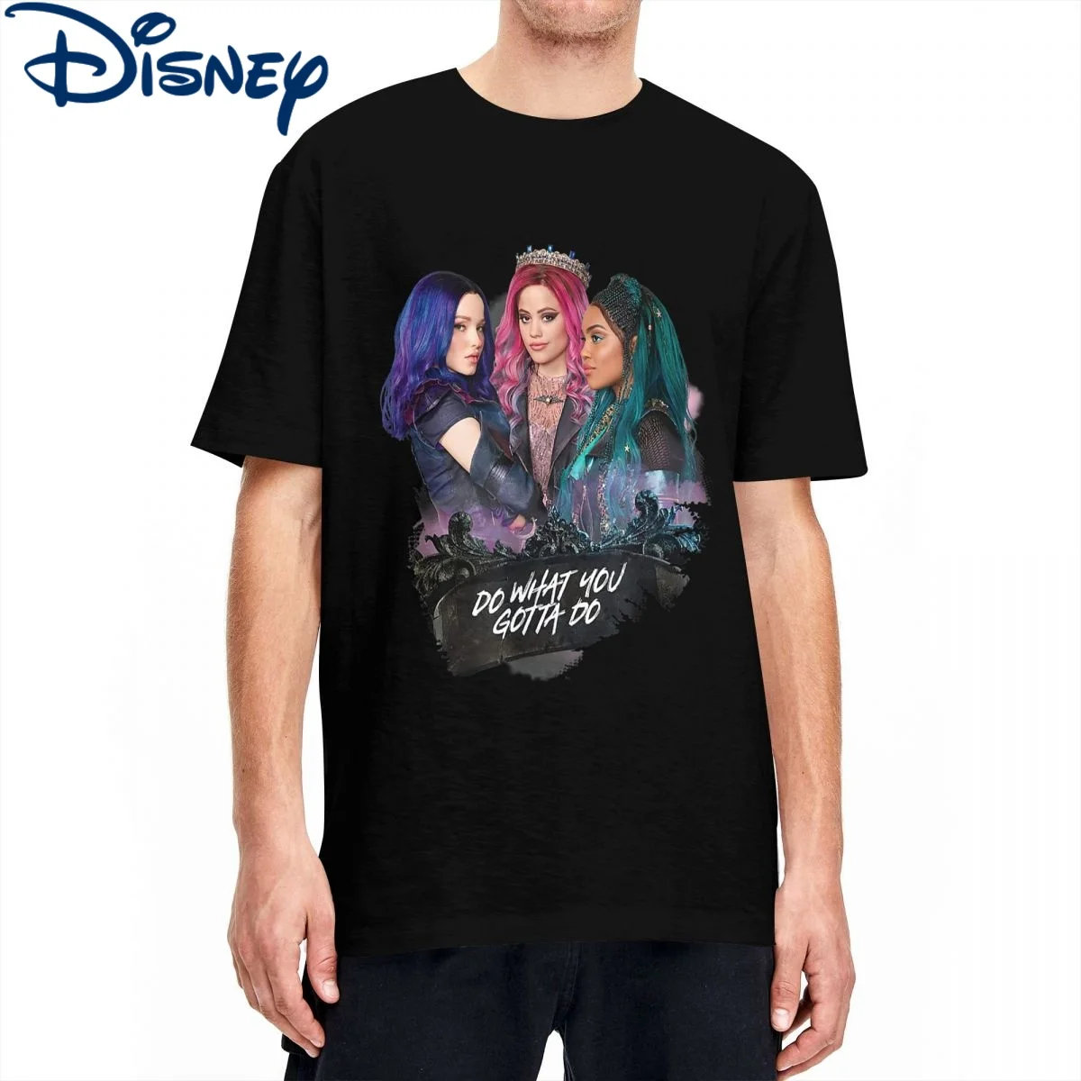 

Мужская футболка с рисунком из мультфильма «наследники Диснея», хлопковая Футболка с вырезом лодочкой и надписью «maly Uma Audrey Do What You Gown Do Hipster»...