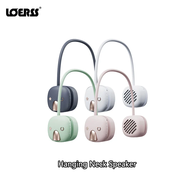 LOERSS Hanging Neck Bluetooth 5.1 Speaker Portable Mini Wireless Subwoofer Sport Entertaing Outdoor Soundbar with Light Type C