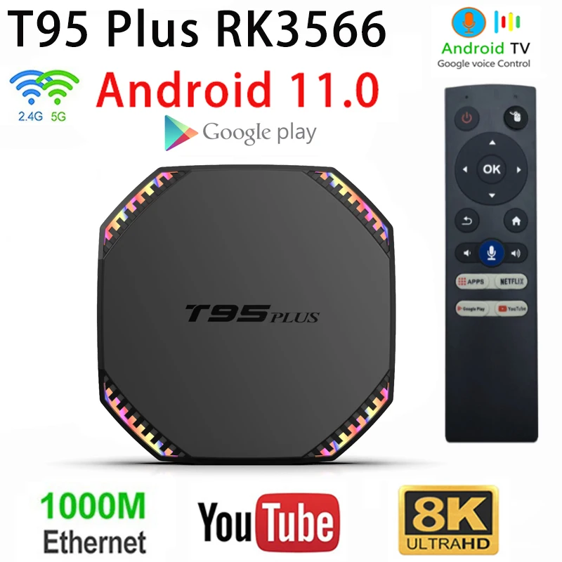

T95 Plus Android 11 TV BOX 2.4G 5G Dual Wifi RK3566 1000M 8GB 64GB 8K 3D 4K Media Player 4G32G Google Voice Smart Set Top Box