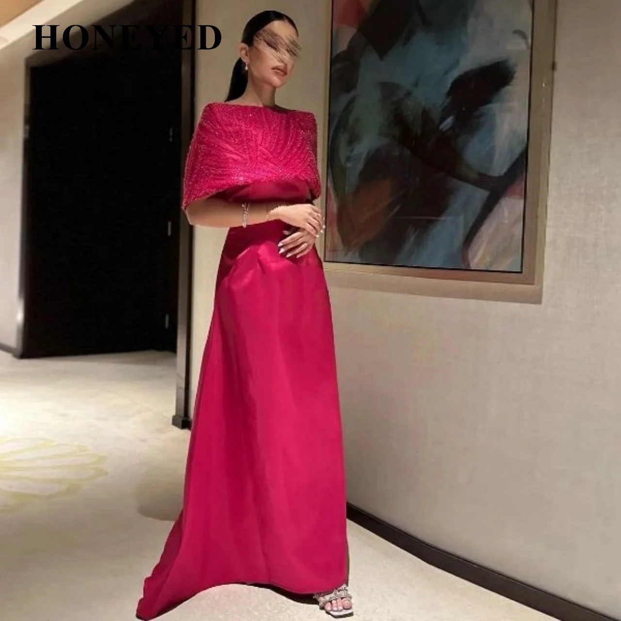 

Honeyd 2023 Exquisite Evening Dresses For Prom 2023 New Sequins Off Shoulder Backless Gorgeous Formal Arabia Eid Vestidos De