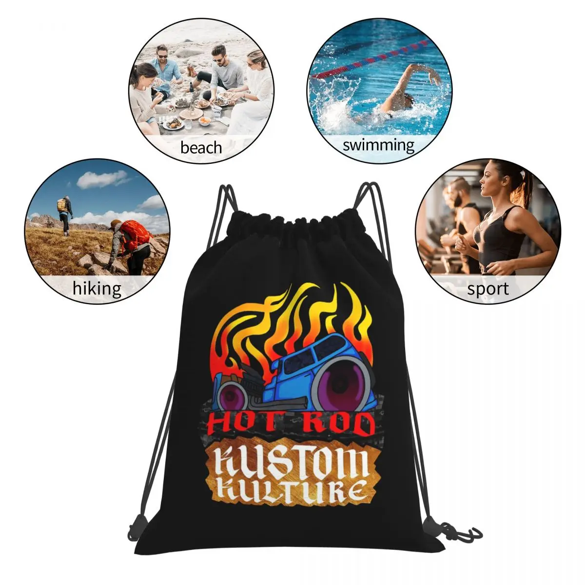 Фото Рюкзаки Hot Rod Kustom Kulture, модные сумки на шнурке, сумки для хранения, сумки для книг для мужчин, женщин, студентов №5