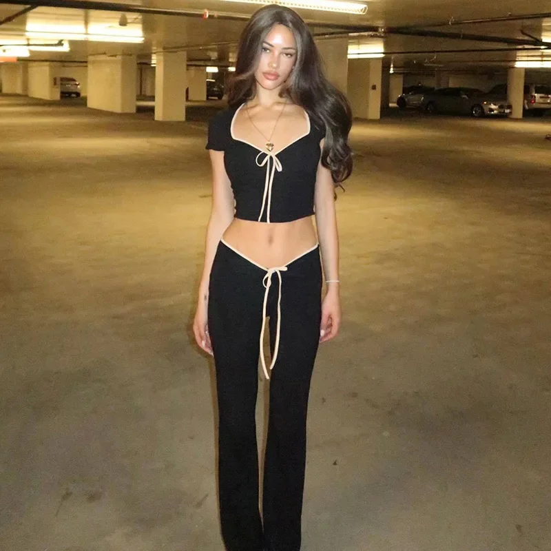 Лето 2023 новый стиль женская одежда футболка с короткими рукавами и квадратным