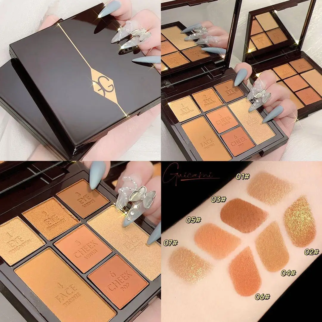 

GUICAMI Milk Tea Rose Seven-color Eye Shadow Fine Shimmer Highlight Blush All-in-one Disc Face Repair Makeup