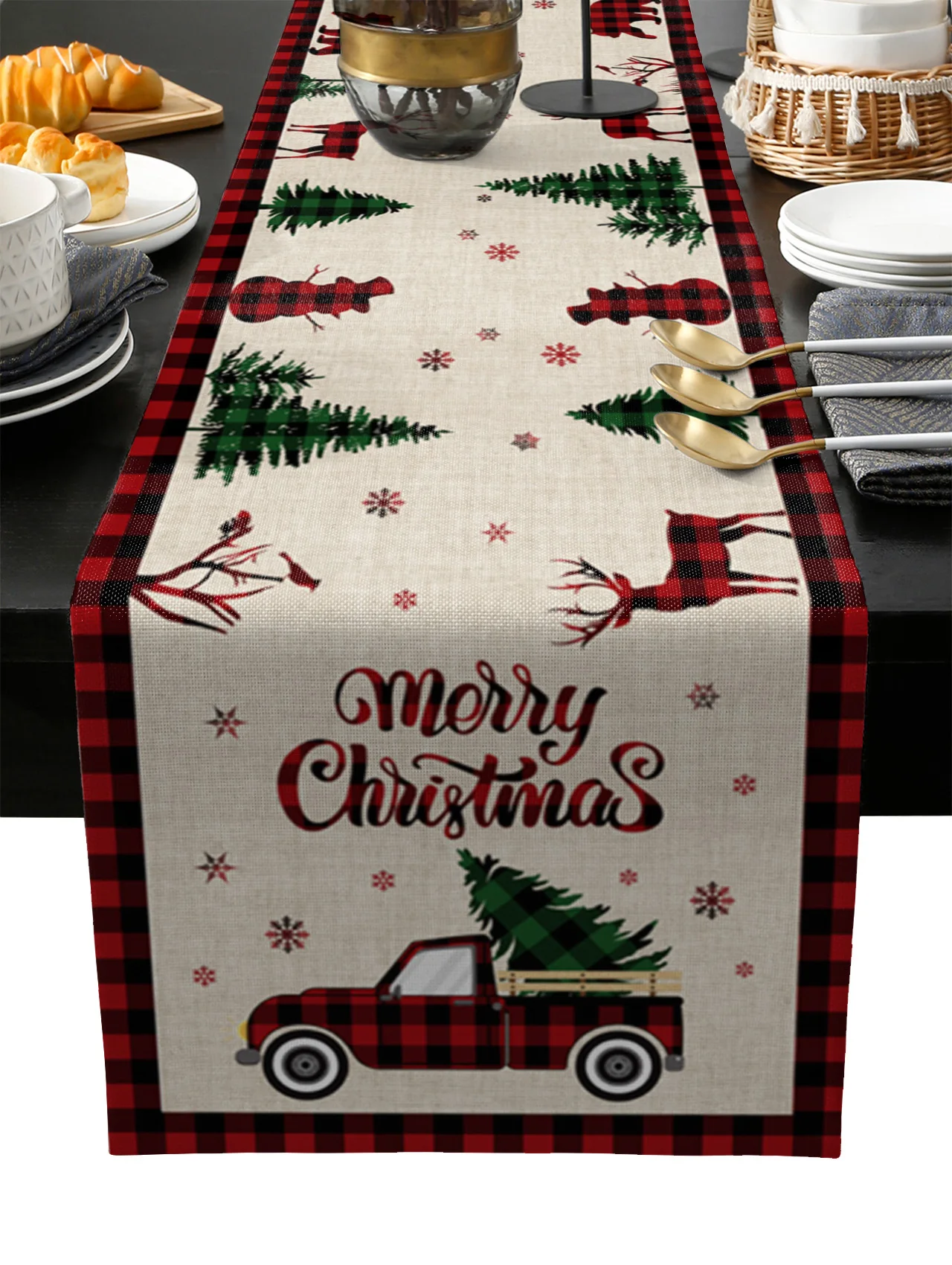 

Christmas Truck Elk Table Runner Wedding Festival Table Decoration Home Decor Kitchen Table Runners Placemats