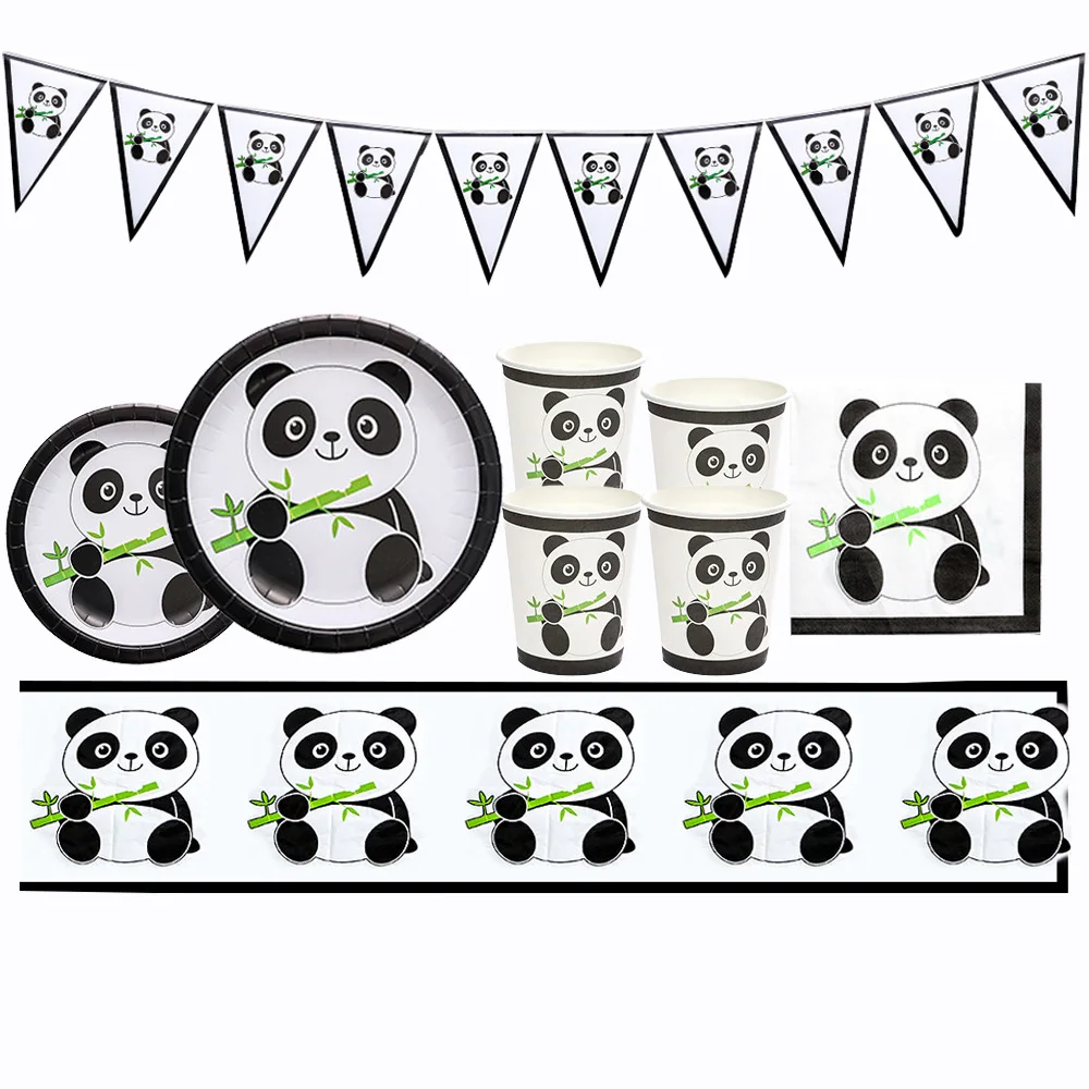

51Pcs Panda Party Disposable Tableware Set Plates Cups Napkins Banner Tablecloth Kids Baby Shower Birthday Decorations
