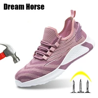 flying woven mesh work shoes womens anti smashing steel toe protective safety shoes breathable light work shoes men