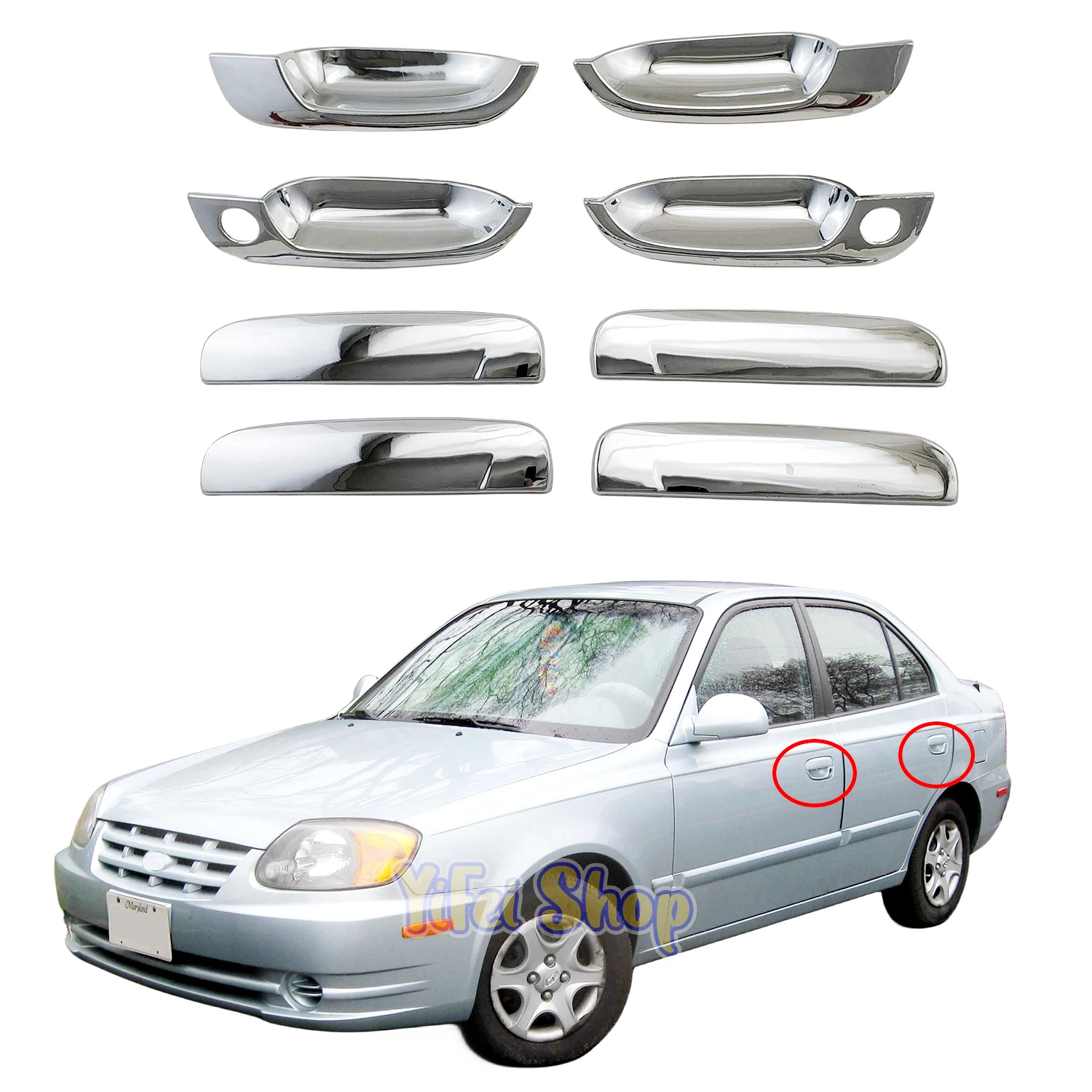 

Yifei Chrome Car Accessories Door Handle Bowl Cover Trim For Hyundai Accent Verna Brio LC GLS 1999 2000 2001 2002 2003 2004 2005