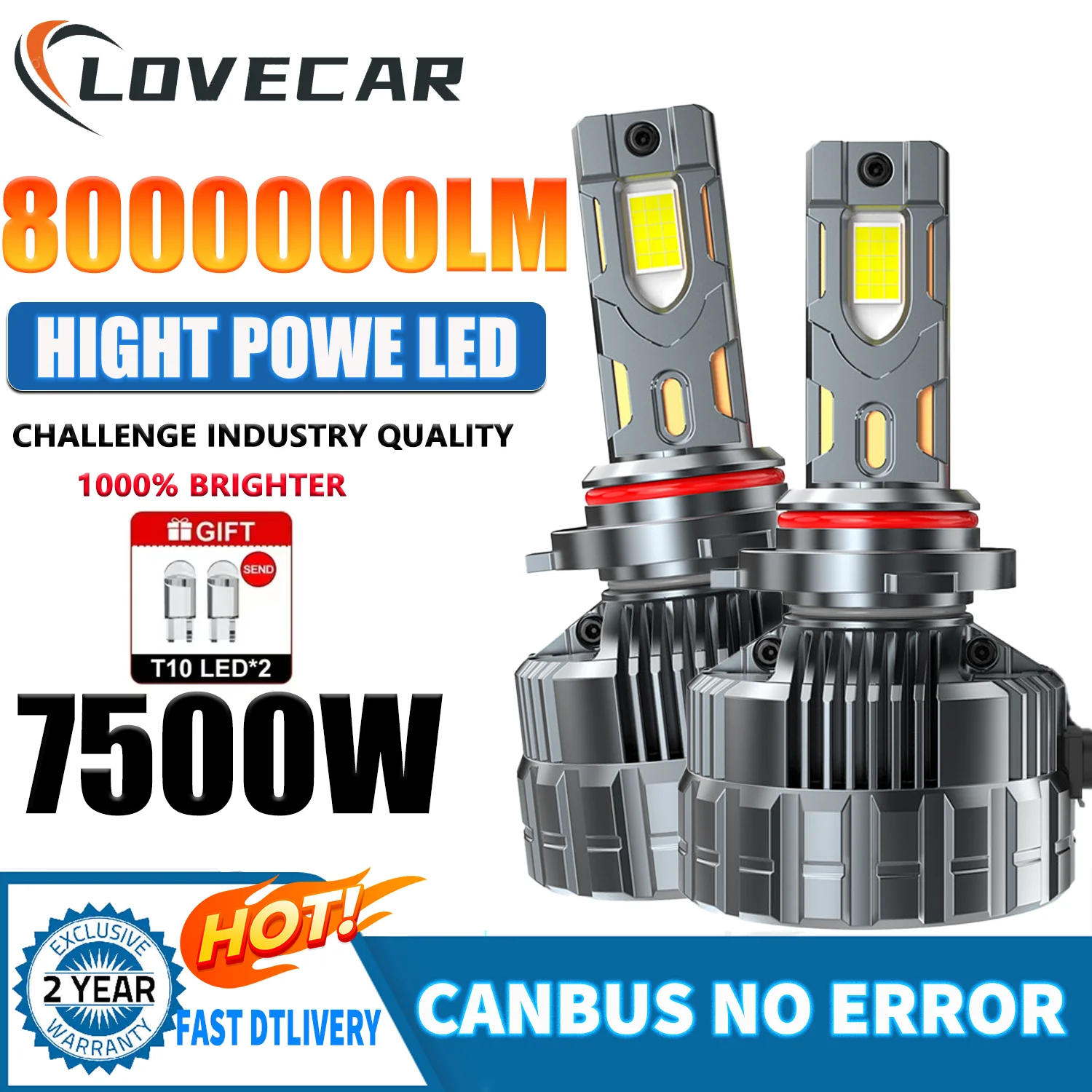 LOVECAR H7 H4 H11 LED CANBUS Led 6 Медь 7500 Вт Лампы для фар Super 9005 9006 9012 H1 H4 H7 H11 12 В 24 В Лампа для фар автомобиля