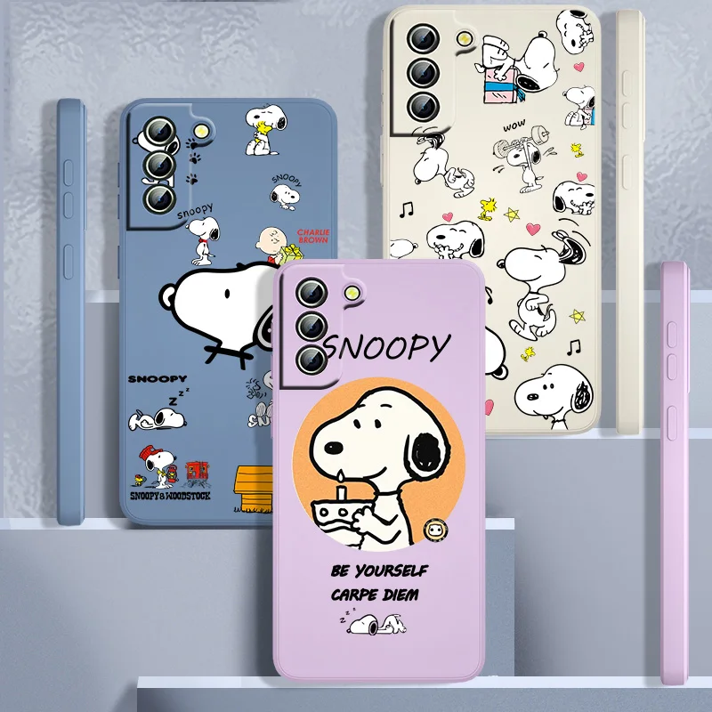 

Cartoon Snoopy Cute Phone Case For Samsung Galaxy S22 S21 S20 FE S10 Note 20 10 Ultra Lite Plus Liquid Rope Funda Back Cover