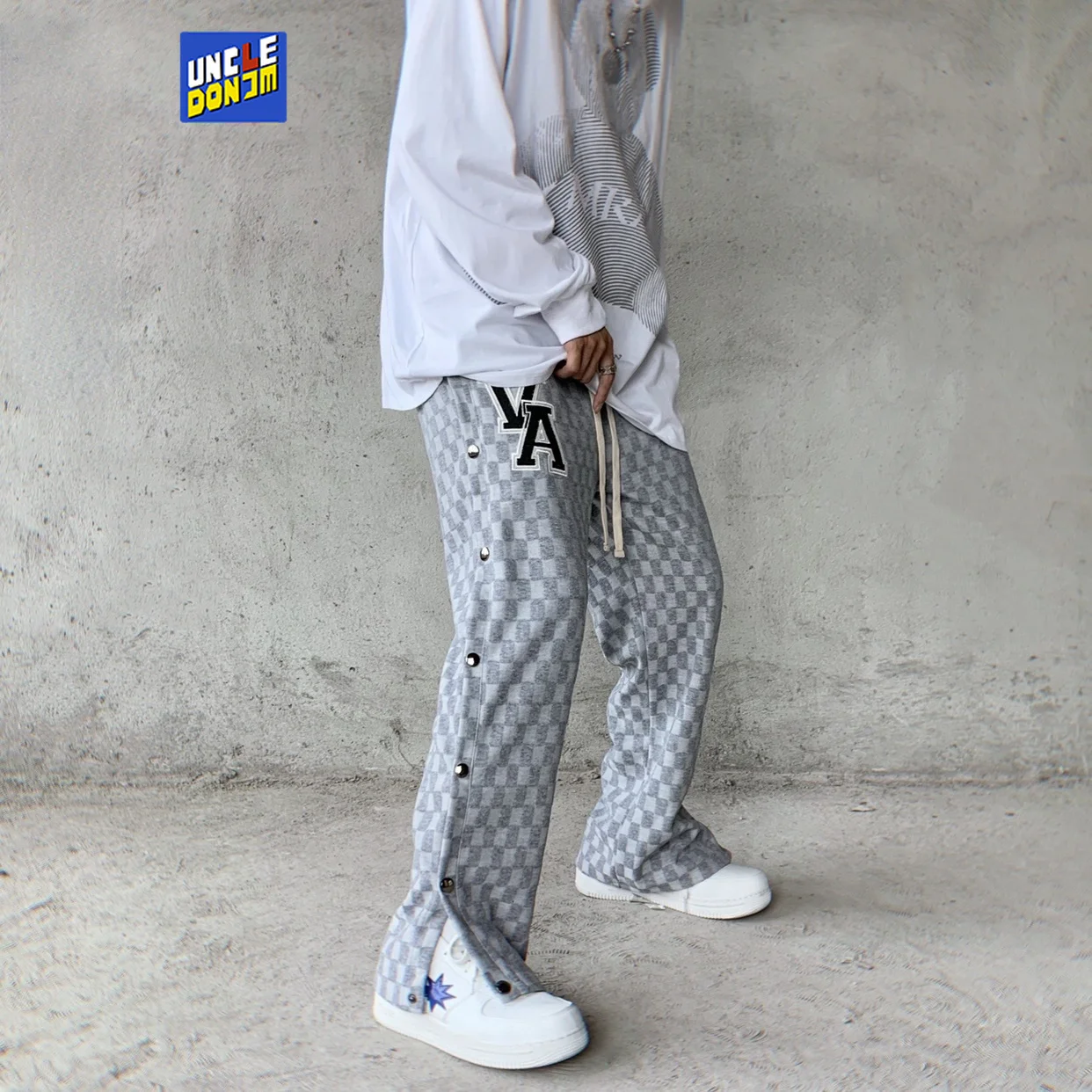 

Side-breasted Desin Plaid Punk Pants Joers Men Street Wear ip op Pants i Street Mens Sweatpants
