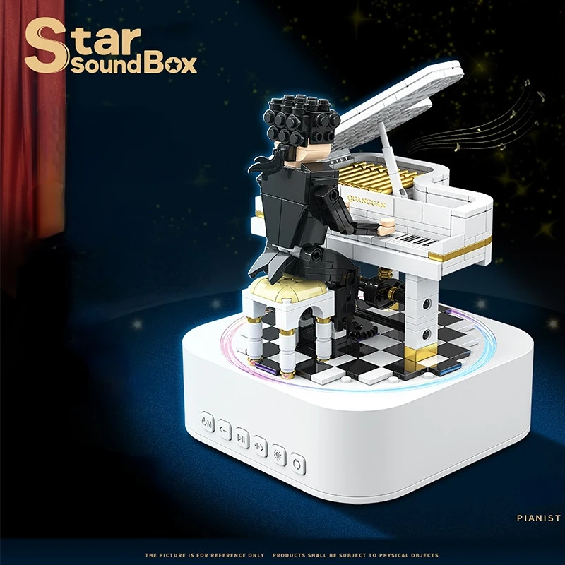 

Piano Concert Building Blocks Bluetooth Speaker Pianist Music Box Model DIY Collection Model Puzzle Ornaments Toy Kid Adult Gift
