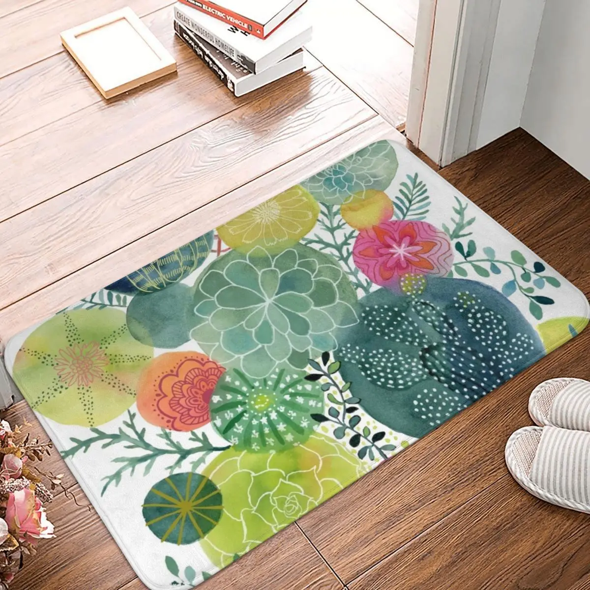 Трехмерный коврик для ванной с изображением суккулентов нескользящий прихожей