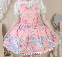 coolfel japanese kawaii lace jsk lolita dress women sweet pink bow party strap dress girly harajuku cute princess dress
