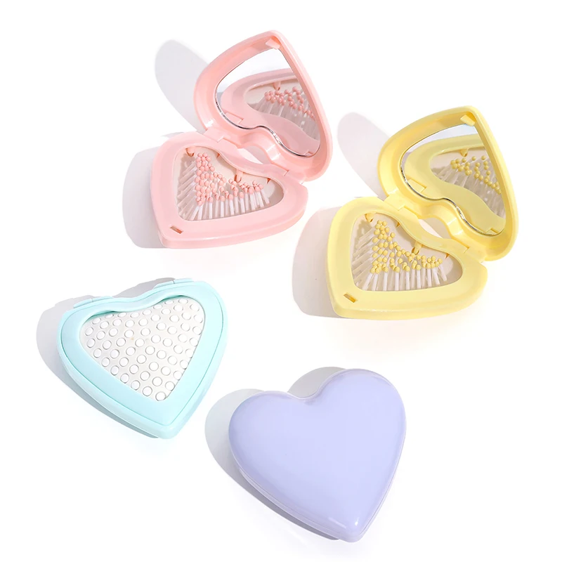 

Mini Pocket Mirror Folding Comb Girl Women Portable Heart Pocket Small Travel Massage Hair Brush with Mirror Styling Accessories