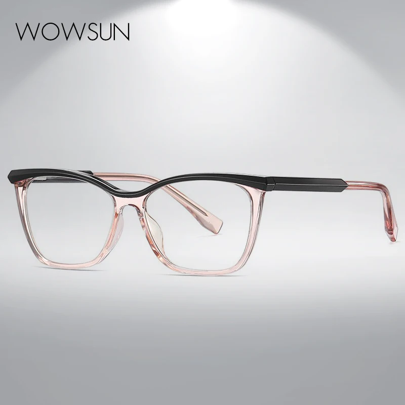 

WOWSUN New Cat Glasses Fashion Two-color Flat Mirror TR Propionic Acid Needle Spring Leg Big Frame Anti-blue Light