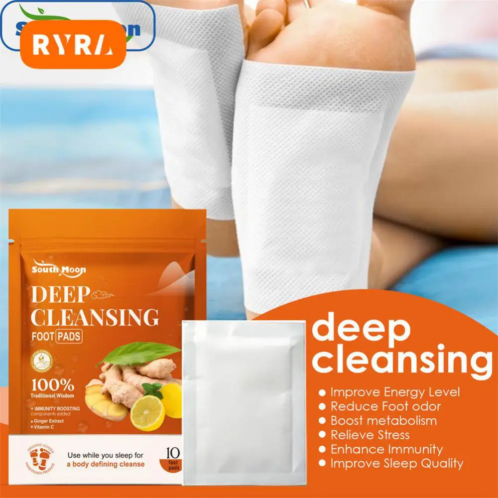 

10Pcs Ginger Detox Foot Patches Detoxification Pads Body Toxins Cleansing Stress Relief Improve Sleep Feet Stickers Feet Care