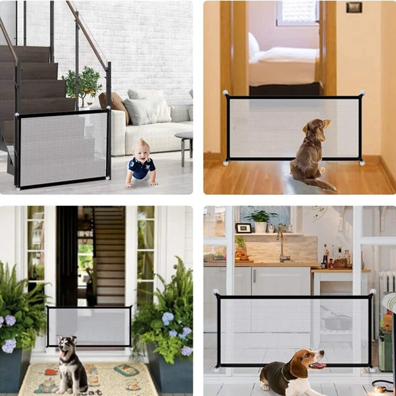 

Folding Pet Dog Fence Gate Door Barrier Safety Guard Fence Mesh Enclosure Rectangle Magic Safety Gate Dog Safeguard