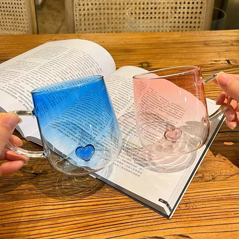 Розовая прозрачная стеклянная чашка Love Cup креативная простая домашняя кружка для