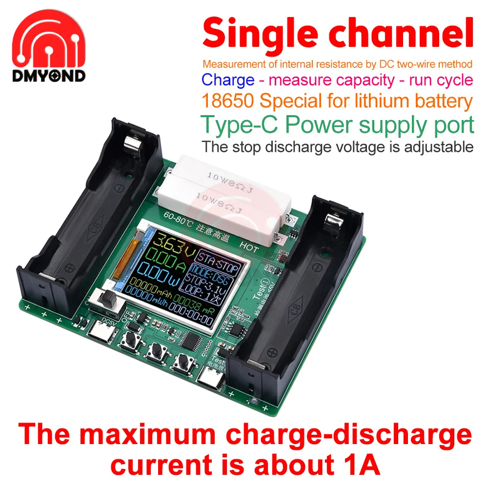 

18650 Lithium Battery Capacity Tester Module LCD Digital Display Capacity Module Measurement Internal Resistance Detector Type-C