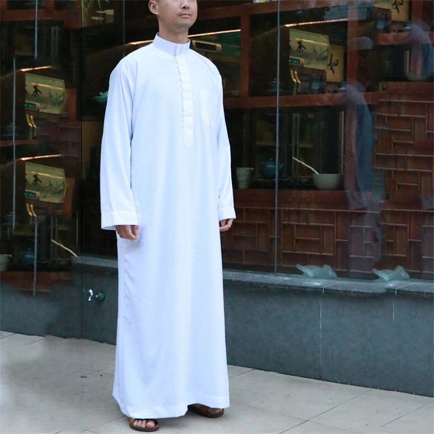 Saudi Arab Full Sleeve Abaya Islamic Clothing Men Long Robe Kaftan Muslim Clothing for Men Pakistan Pray Jubba Thobe