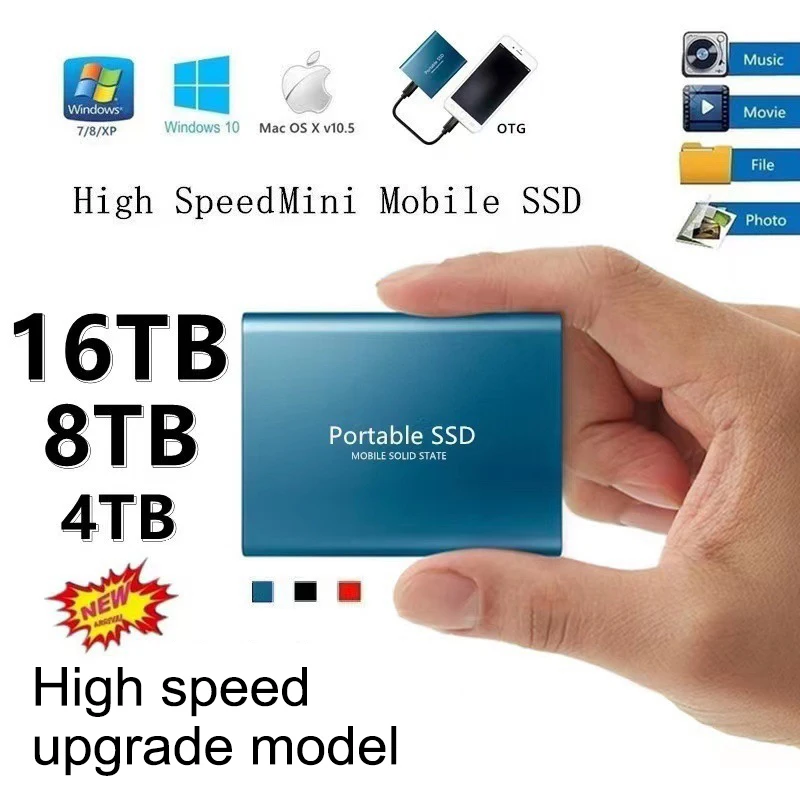 

New Original 1TB Portable SSD External High Speed 500GB 2TB 4TB 8TB 16TB Solid State Drive USB3.1 Type-C Hard Disk for Laptop