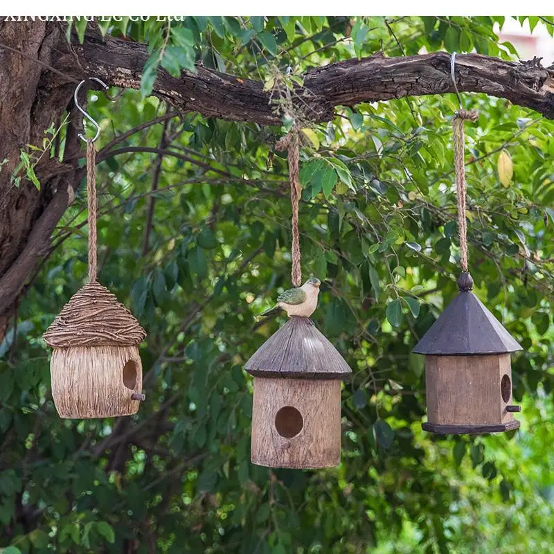 

Creative Gardening Simulation Bird's Nest Tree Decoration Pendant Outdoor Garden Bird's Nest Triangle House Building Pendant