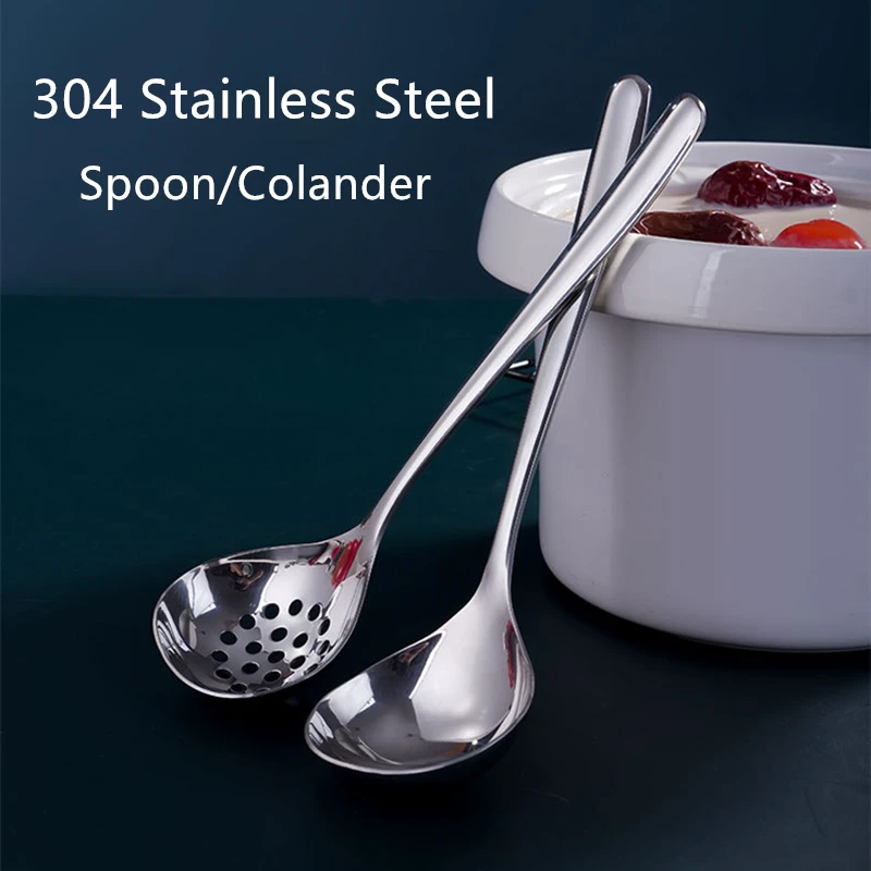 

Глубокая сервировочная суповая ложка, столовая посуда из нержавеющей стали 304, дуршлаг с длинной ручкой, шуммер, столовые приборы для дома, Н...