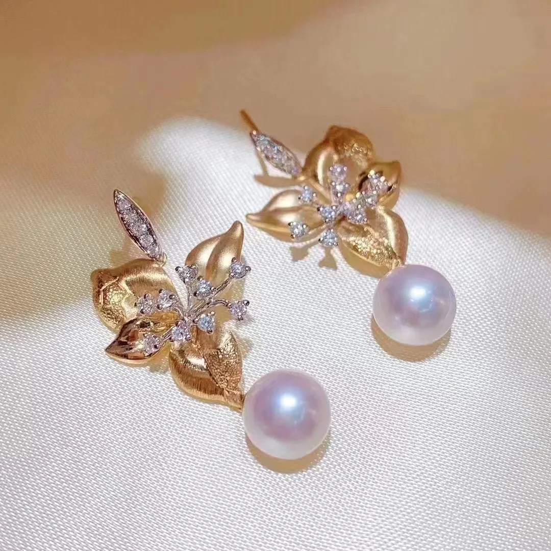 MJ Pearl Earrings Fine Jewelry 925 Sterling Silver Round 10-11mm Nature Fresh Water White Pearls Drop Dangle Earrings Present