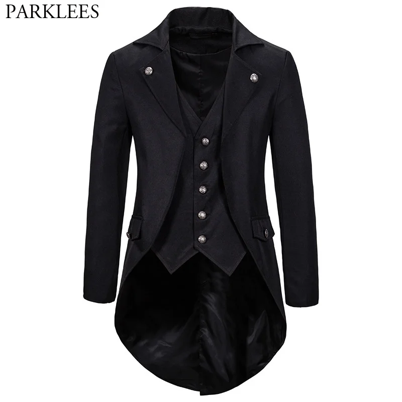 

Gothic Victorian Tailcoat Jacket Men Steampunk Medieval Cosplay Costume Male Pirate Viking Renaissance Formal Tuxedo Coats 2XL
