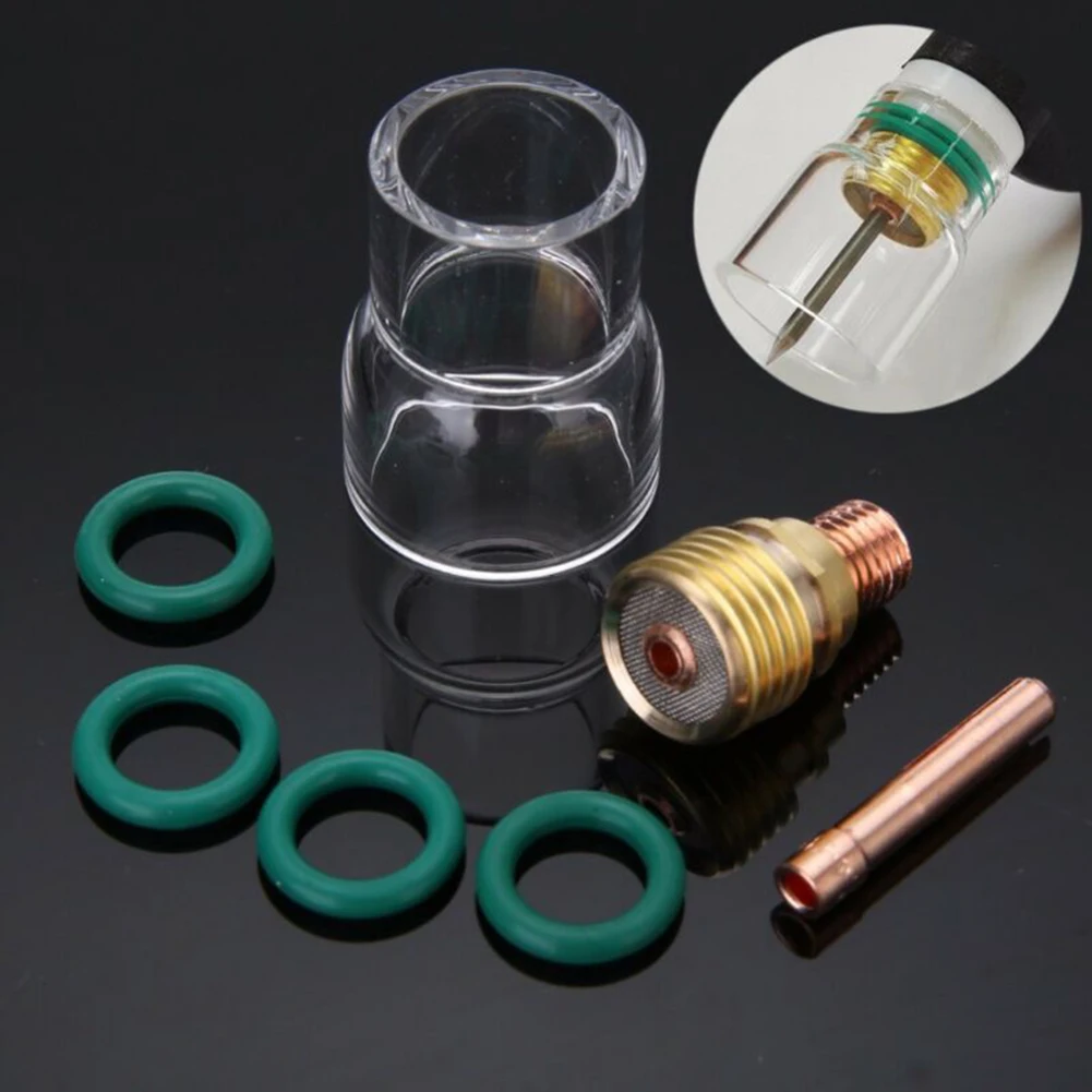 7pcs Pyrex Glass Cup Kit Torch TIG Welding Stubby Gas Lens #12  For WP-9/WP-20/WP-25 Kit For Fortuneweld Cold Welder PCW220